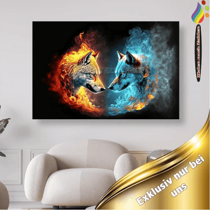 Wolfsköpfe Feuer Wasser- Malen nach Zahlen - Kreativsein.shop