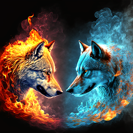 Wolfsköpfe Feuer Wasser - Malen nach Zahlen - Kreativsein.shop