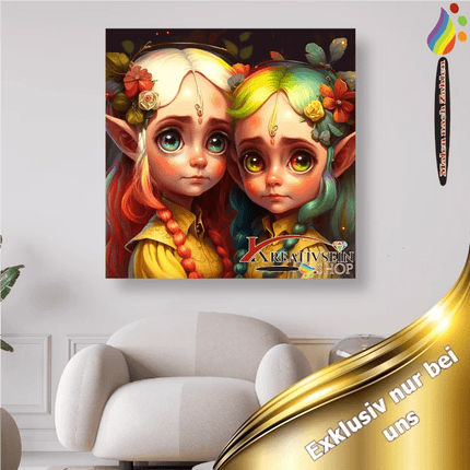 Zwei kleine Elfen - Malen nach Zahlen - Kreativsein.shop