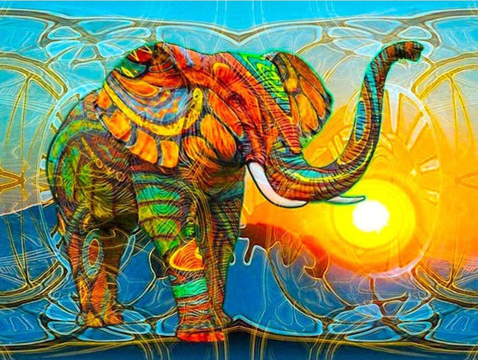 Abstrakter Elefant im Sonnenuntergang - Voll AB Diamond Painting Kreativ sein shop