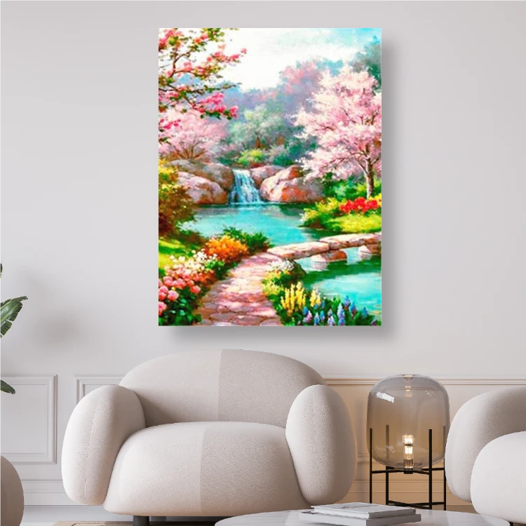 Blütenzauber die Natur erwacht, Fluss mit Wasserfall - Diamond Painting kreativ sein shop