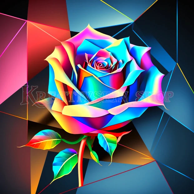 Bunte Rose auf geometrischem Hintergrund - Diamond Painting kreativ sein shop