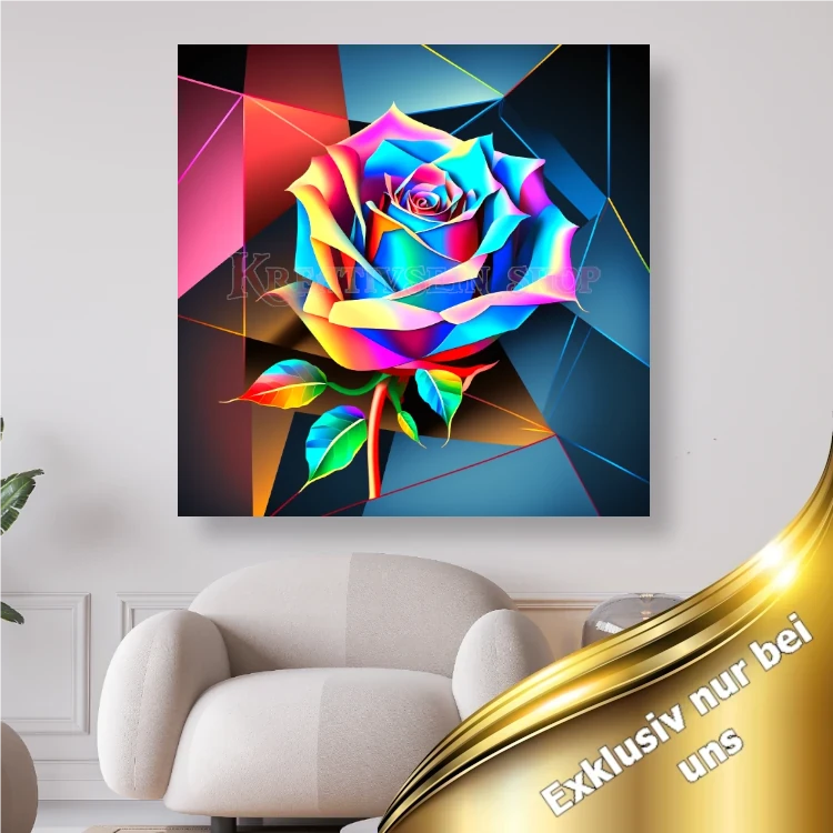 Bunte Rose auf geometrischem Hintergrund - Diamond Painting kreativsein.shop