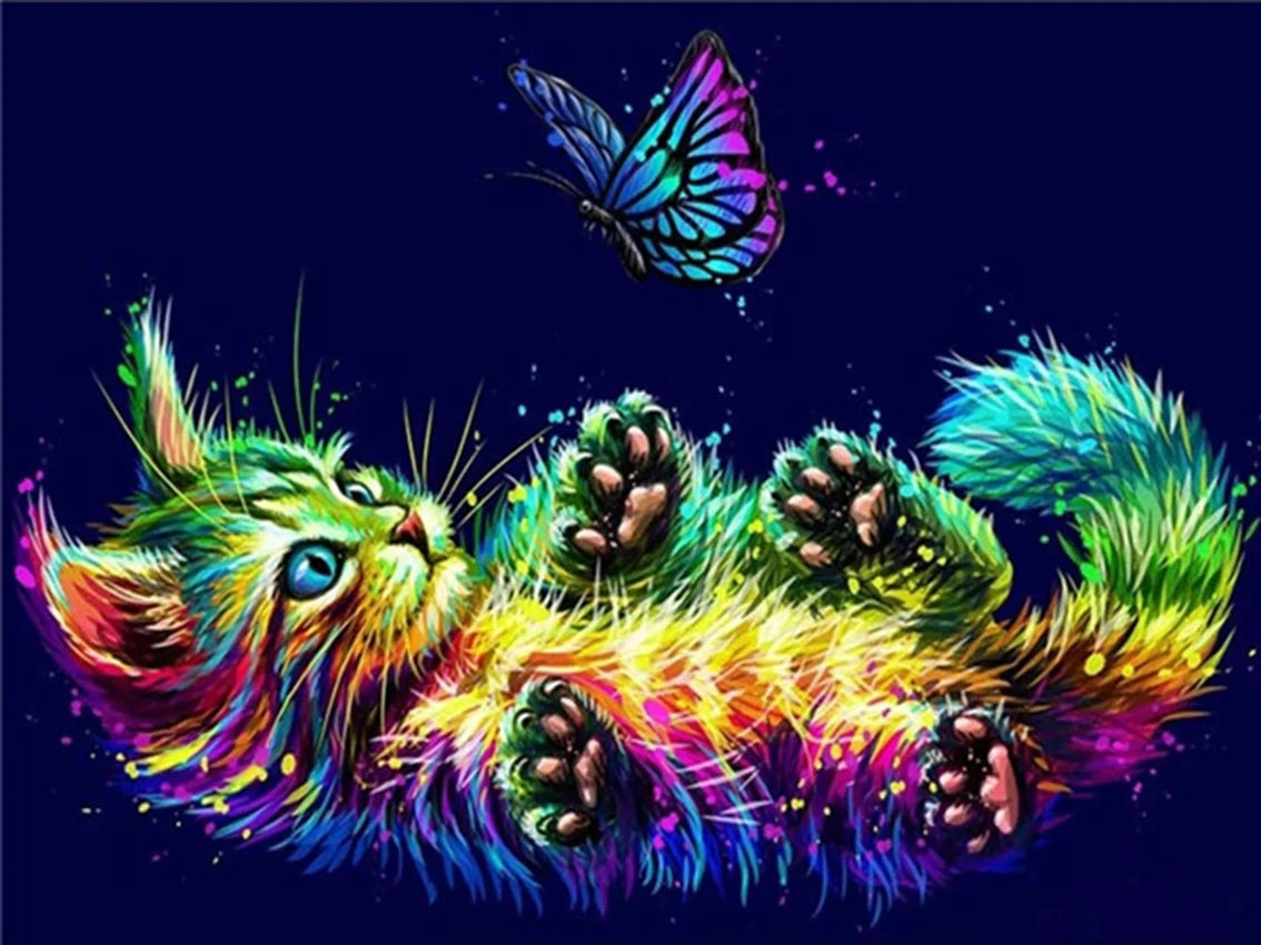 Buntes Kätzchen mit Schmetterling - Voll AB Diamond Painting kreativ sein shop