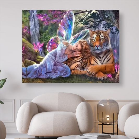 Elfe schläft auf Tiger - Diamond Painting Kreativ sein shop