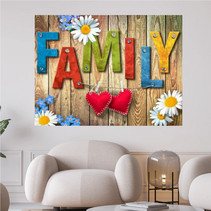 Familie eine Begrüßungstafel mit Herzen - Diamond Painting Kreativsein.shop