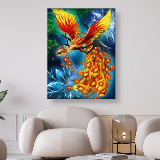 Feuervogel Phoenix sitzt auf Baum - Diamond Painting Kreativsein.shop