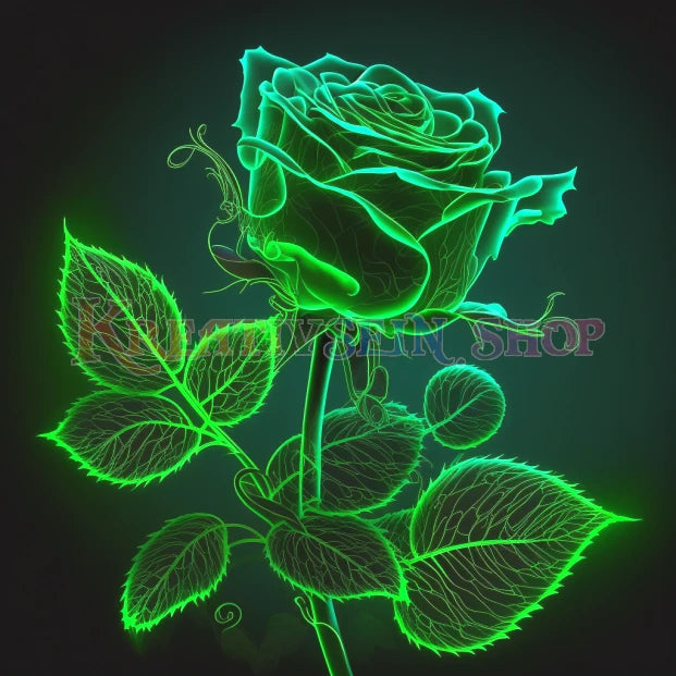 Grüne Rose mit Stiel leuchtend - Diamond Painting Kreativ sein shop Deutschland Österreich 