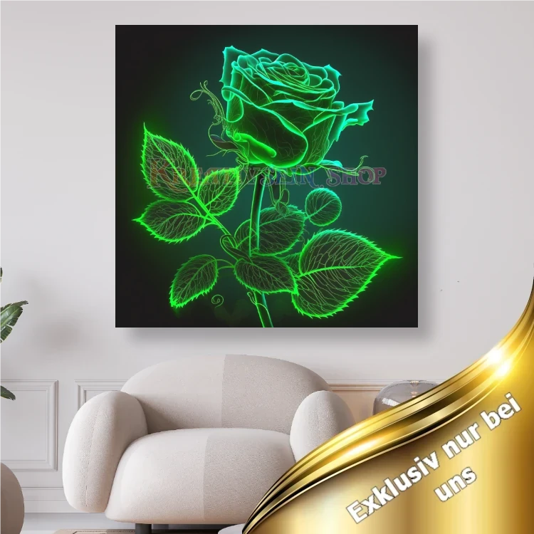 Grüne Rose mit Stiel leuchtend - Diamond Painting Shop Kreativ sein Deutschland Österreich