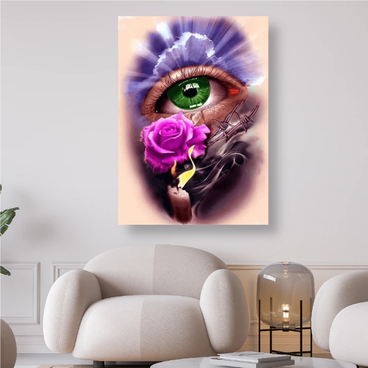 Grünes Auge mit Rose und Kerze - Diamond Painting Kreativsein.shop