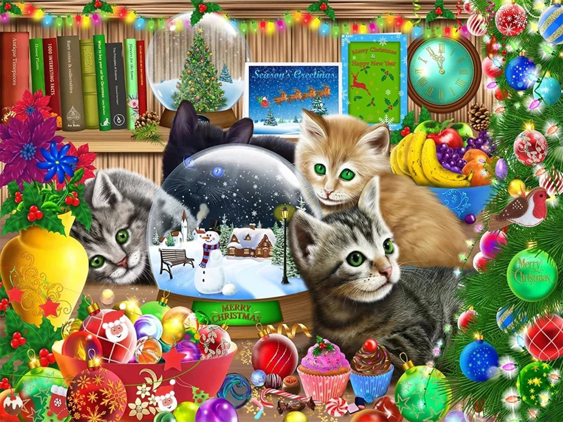 Kätzchen unter dem Weihnachtsbaum - Voll AB Diamond Painting kreativ sein shop