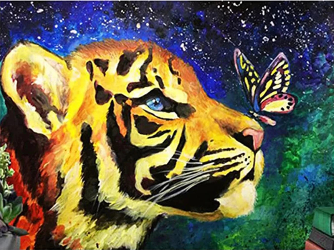 Kleiner Tiger mit Schmetterling - Voll AB Diamond Painting kreativ sein shop