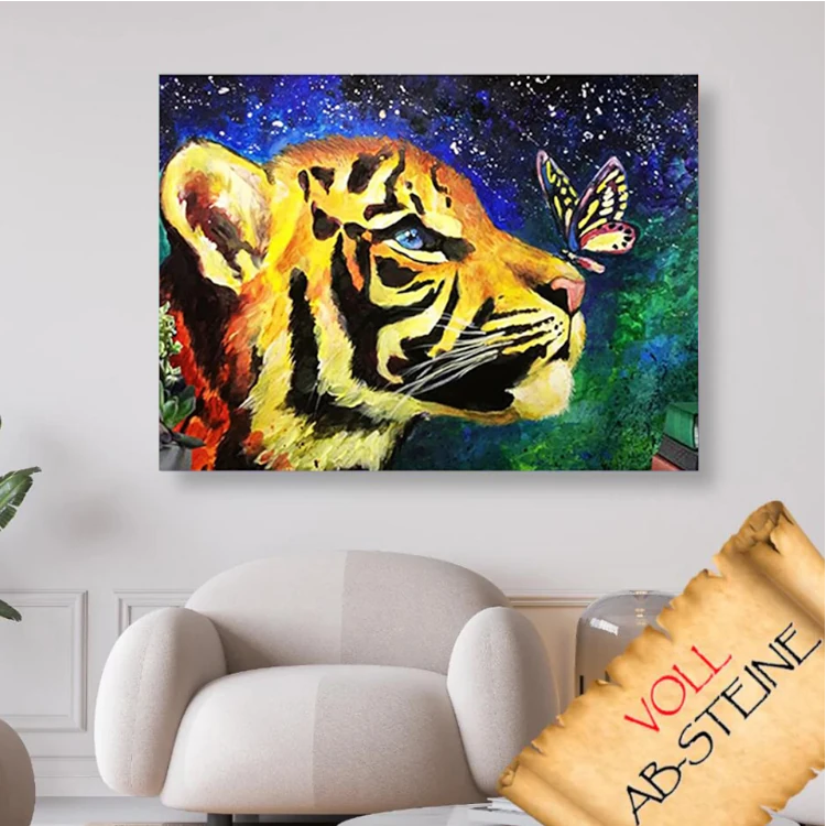 Kleiner Tiger mit Schmetterling - Voll AB Diamond Painting Kreativsein.shop