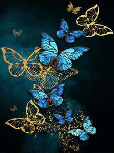 Blaue und goldene Schmetterling | AB Diamond Painting - Kreativsein.shop