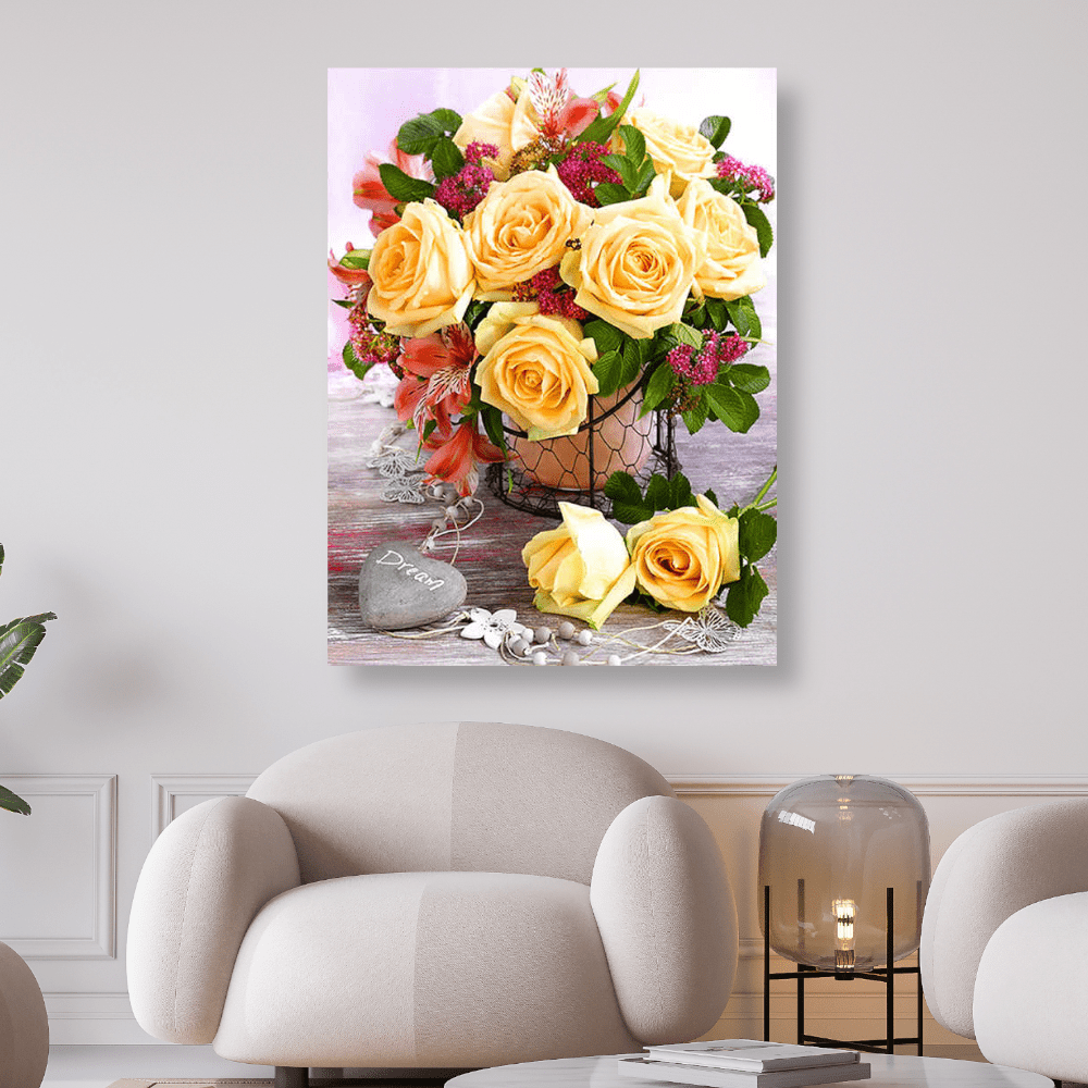 Blumenstrauss mit gelben Rosen | Diamond Painting - Kreativsein.shop