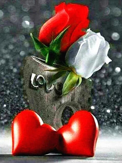 I Love You zwei Rosen und zwei rote Herzen - Diamond Painting kreativsein shop