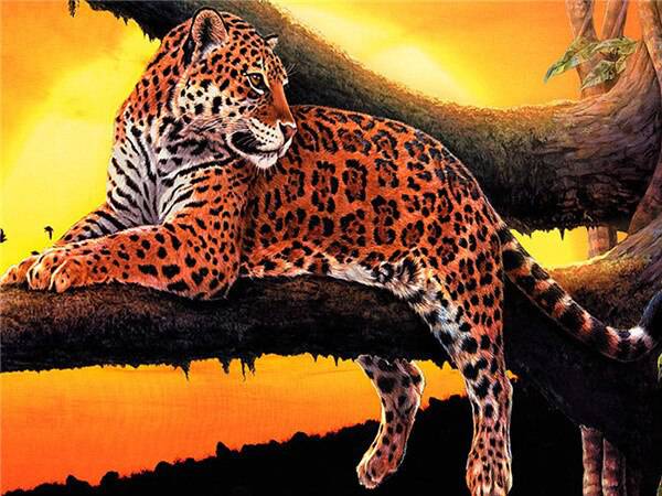 Leopard liegend auf einem Baum | Diamond Painting - Kreativsein.shop