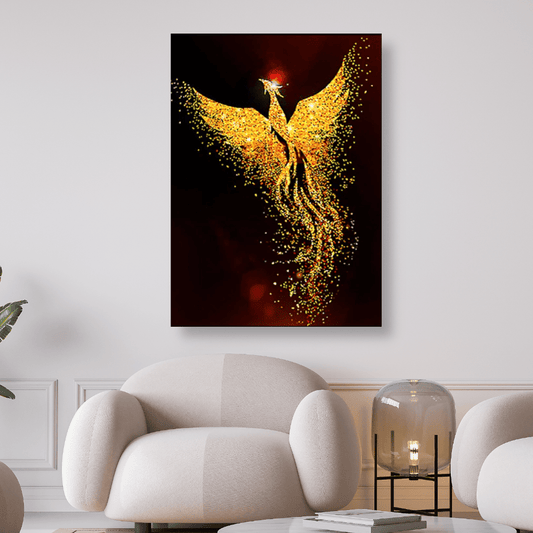 Goldener Feuervogel mit roter Krone Phoenix | Diamond Painting - Kreativsein.shop