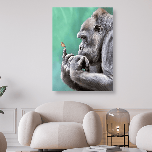 Gorilla bestaunt Schmetterling auf seinem Finger | Diamond Painting - Kreativsein.shop