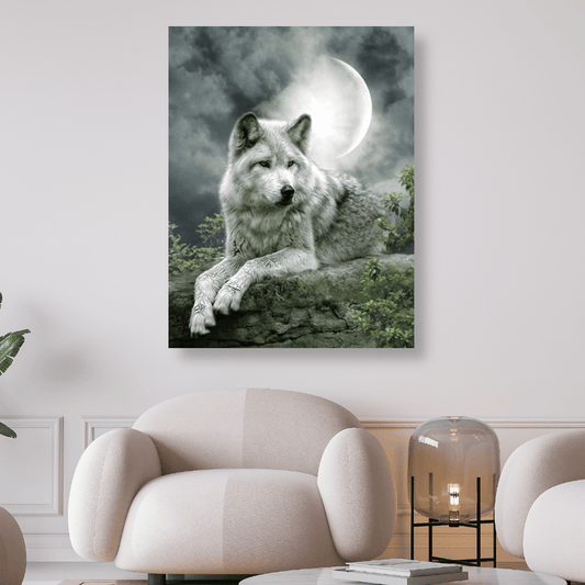 Grauer Wolf mit Mond | Diamond Painting - Kreativsein.shop