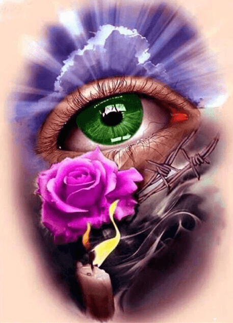 Grünes Auge mit Rose und Kerze | Diamond Painting - Kreativsein.shop
