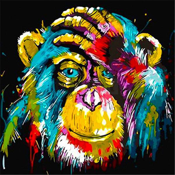Affe hält sich Hand vor Gesicht Abstrakt bunt | Diamond Painting - Kreativsein.shop