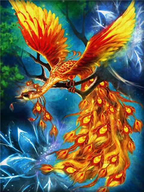 Feuervogel Phoenix sitzt auf Baum | Diamond Painting - Kreativsein.shop