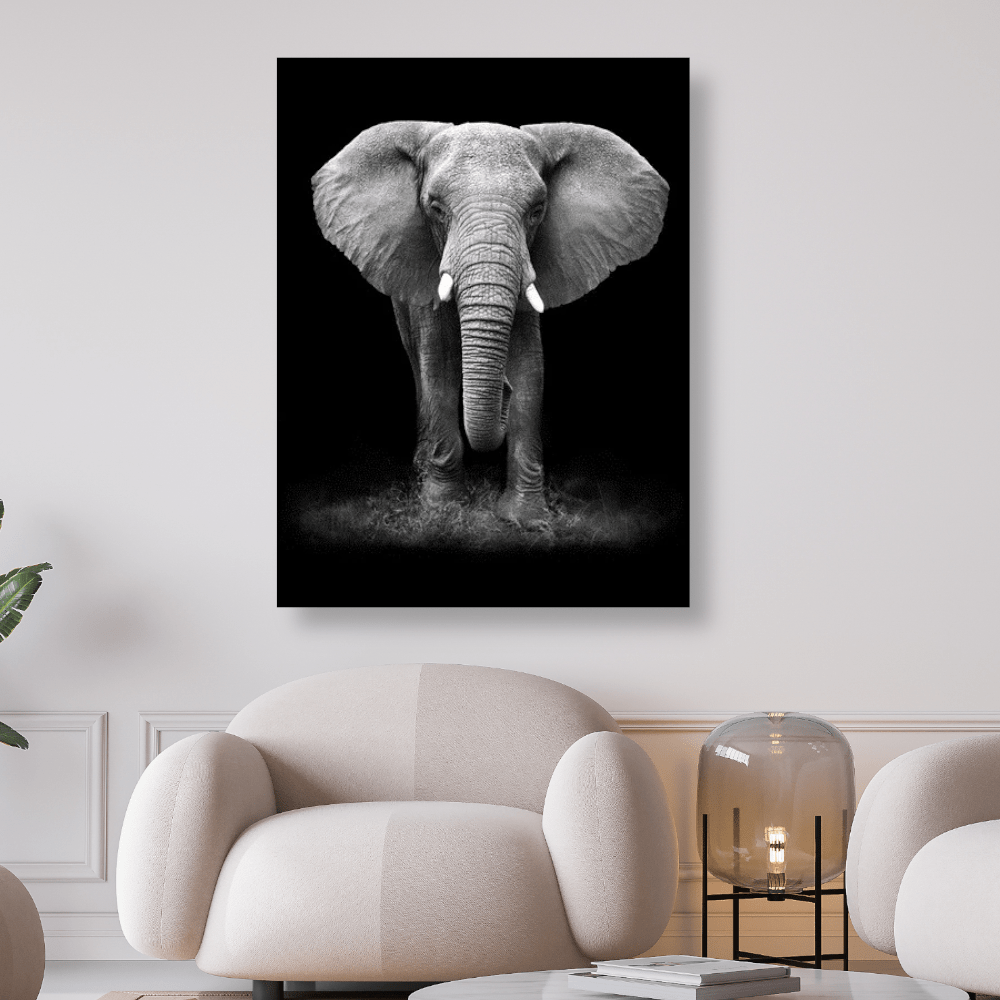 Stehender Elefant in schwarz weiss | Diamond Painting - Kreativsein.shop