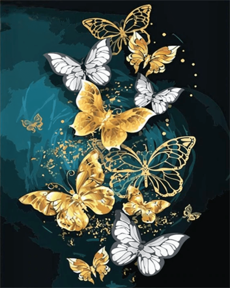 Verschiedene Schmetterlinge in Gold/Weiss | Diamond Painting - Kreativsein.shop