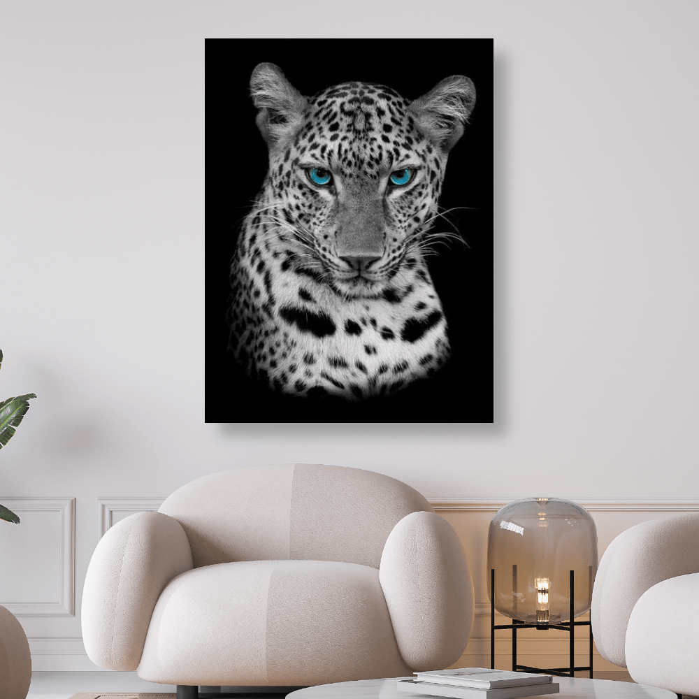 Leopard mit blauen Augen schwarz weiss | Diamond Painting - Kreativsein.shop