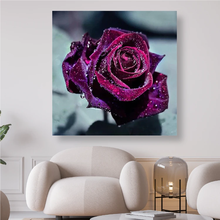 Lilafarbene Rosenblüte mit Wassertropfen - Diamond Painting Kreativsein.shop