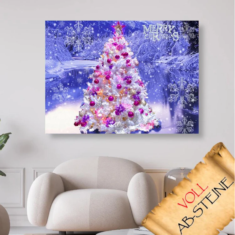 Merry Christmas Weihnachtsbaum und Eiskristalle - Voll AB Diamond Painting Kreativsein.shop