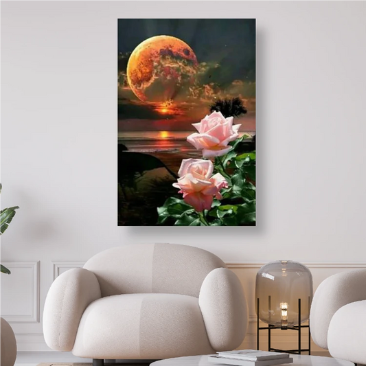 Mond mit Rosen und Sonnenuntergang - Diamond Painting kreativsein.shop
