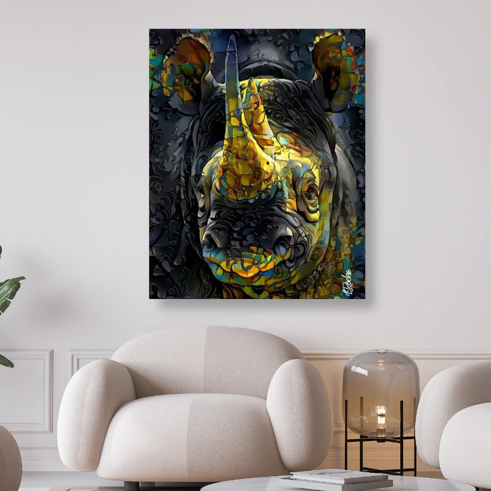 5D DIY Diamond Painting von einem Nashorn mit goldenem Horn