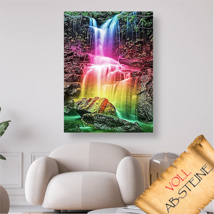 Regenbogen Wasserfall - Voll AB Diamond Painting