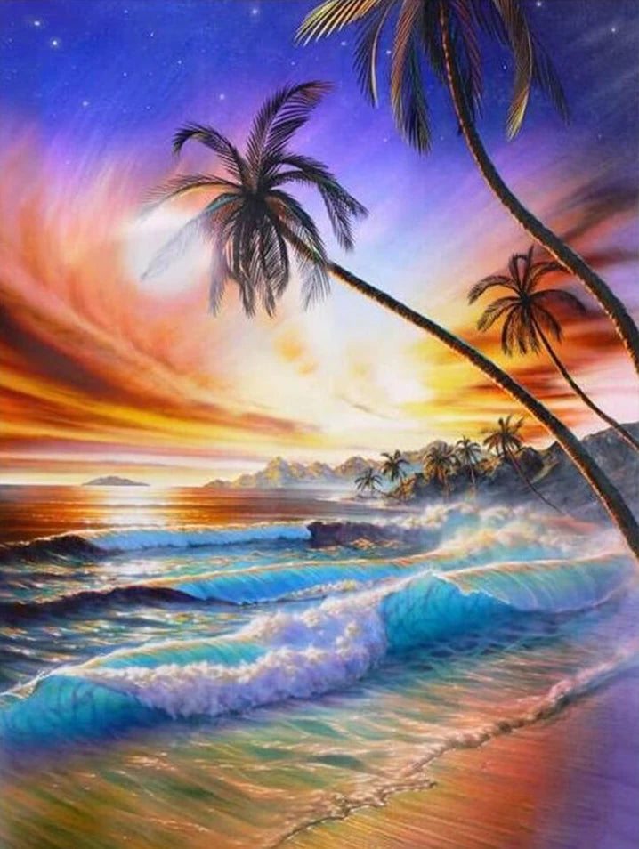 Sonnenuntergang am Meer mit Palmen - Voll AB Diamond Painting kreativ sein shop