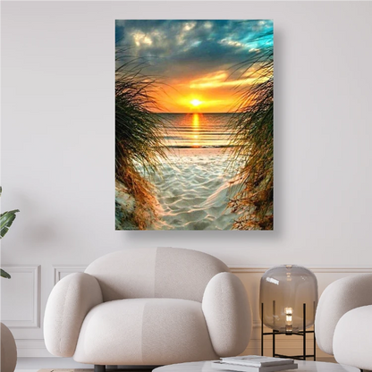 Sonnenuntergang am Meer mit schönem weissen Sand - Diamond Painting Kreativsein.shop