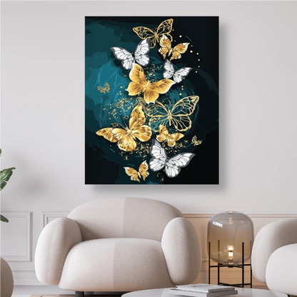 Verschiedene Schmetterlinge in Gold/Weiss - Diamond Painting Kreativsein.shop