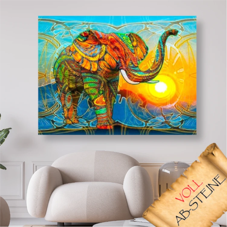 Abstrakter Elefant im Sonnenuntergang - Voll AB Diamond Painting Kreativsein.shop