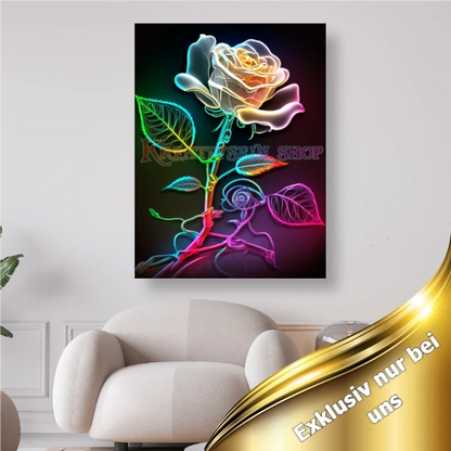 Weisse Rose mit regenbogenfarbigen Stiel - Diamond Painting Kreariv sein shop Deutschland