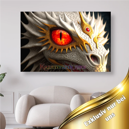 Weisser Drachenkopf mit roten Augen - Diamond Painting Kreativsein.shop