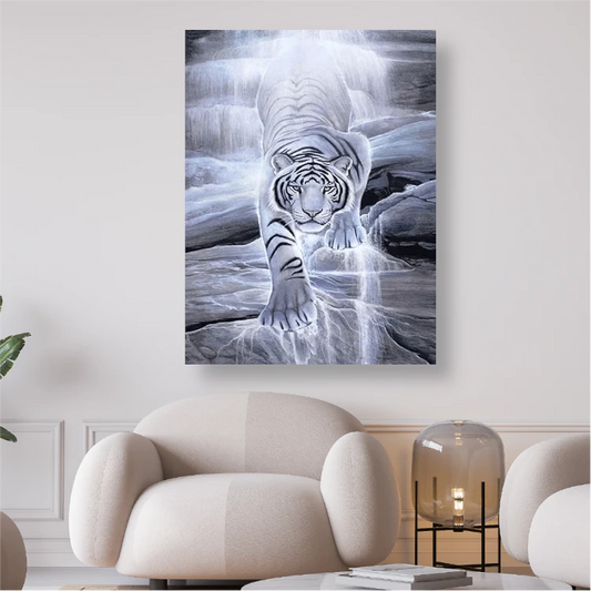 Weisser Tiger auf Felsen - Diamond Painting Kreativsein.shop