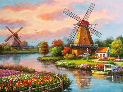 Windmühlen am Fluss - Voll AB Diamond Painting kreativ sein shop
